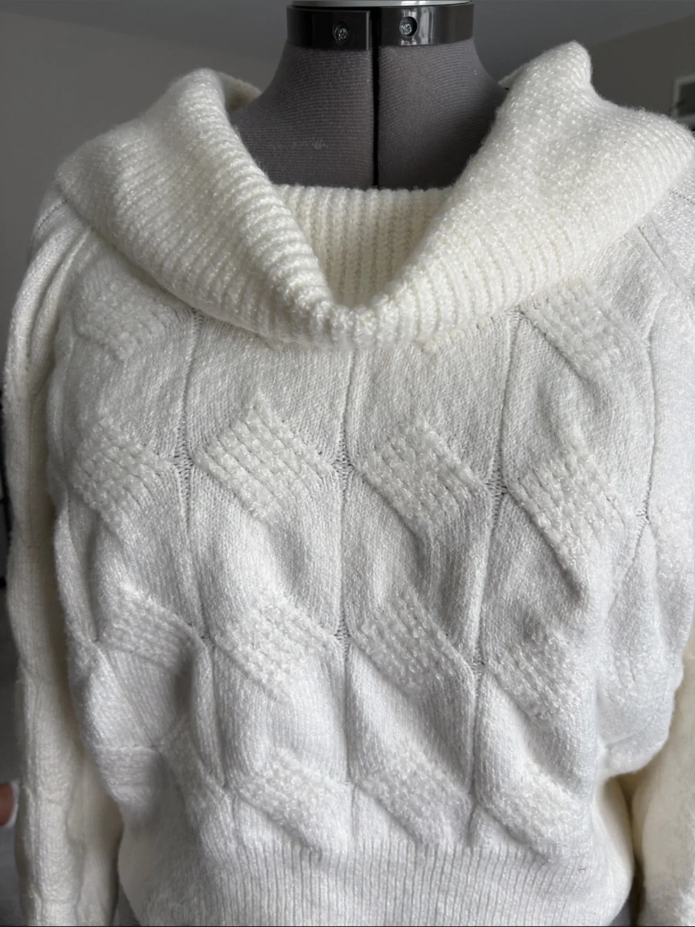 Women's Cream Cable Cowl-Neck Sweater - Picture 2 of 4